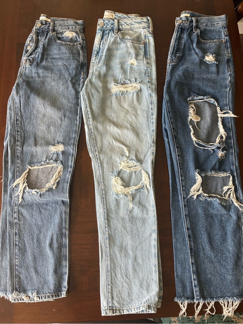 PACSUN 25 Women’s Distressed Ripped Jeans lot of 3 pairs- light, medium, dark